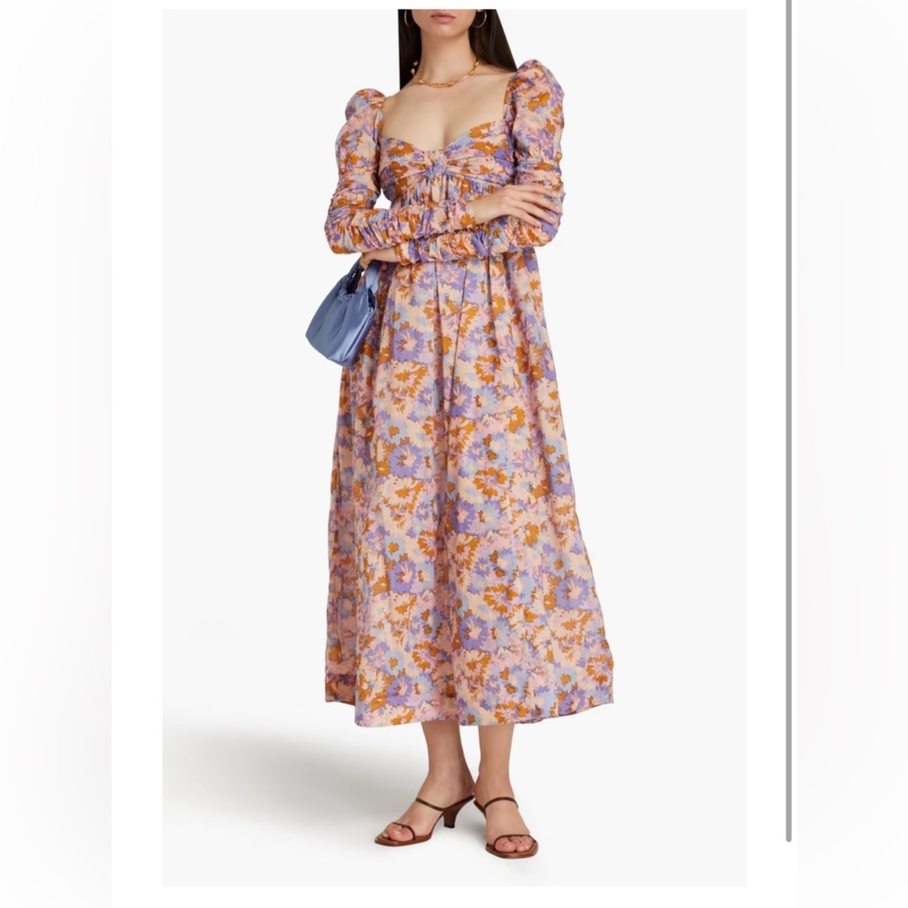 [size 1] Zimmermann gathered floral-print cotton-gauze midi dress